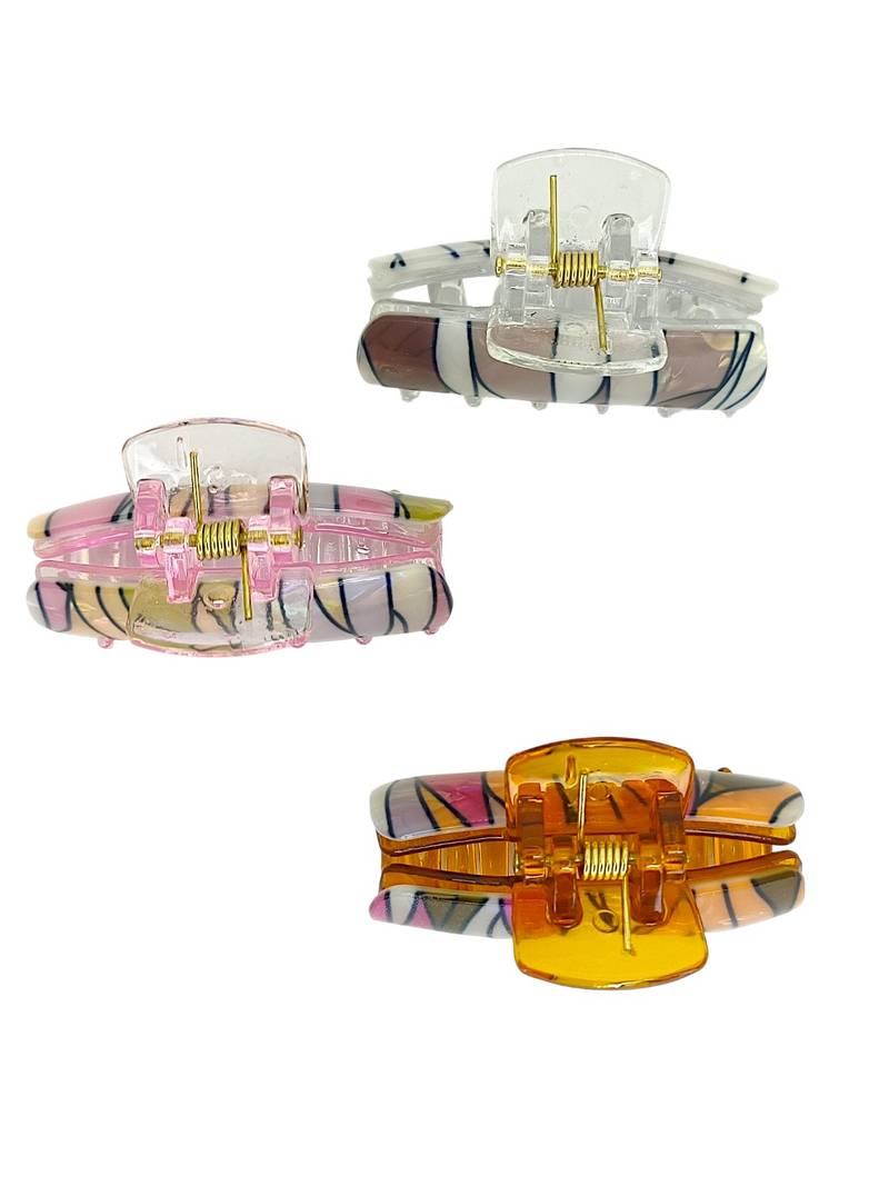 Multicolor set of 3 abstract pattern hair claw clip