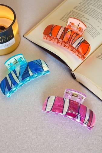 Multicolor set of 3 abstract pattern hair claw clip