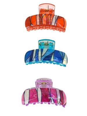 Multicolor set of 3 abstract pattern hair claw clip 2