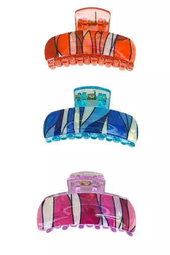 Multicolor set of 3 abstract pattern hair claw clip