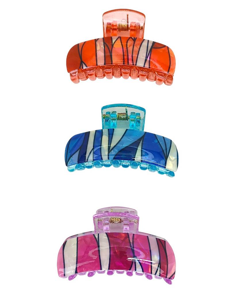 Multicolor set of 3 abstract pattern hair claw clip