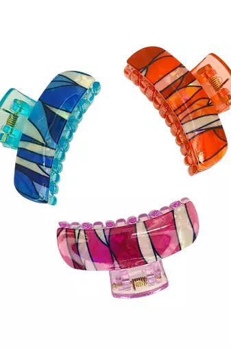 Multicolor set of 3 abstract pattern hair claw clip