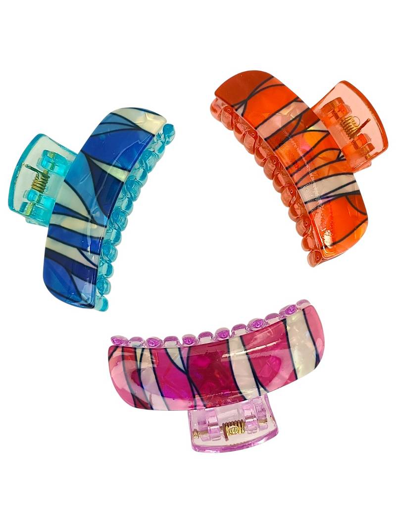 Multicolor set of 3 abstract pattern hair claw clip