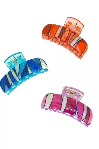 Multicolor set of 3 abstract pattern hair claw clip