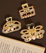 Gold plated set of 3 cz embellished hair claw clip clutchers