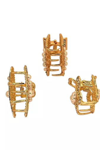 Gold plated set of 3 cz embellished hair claw clip clutchers