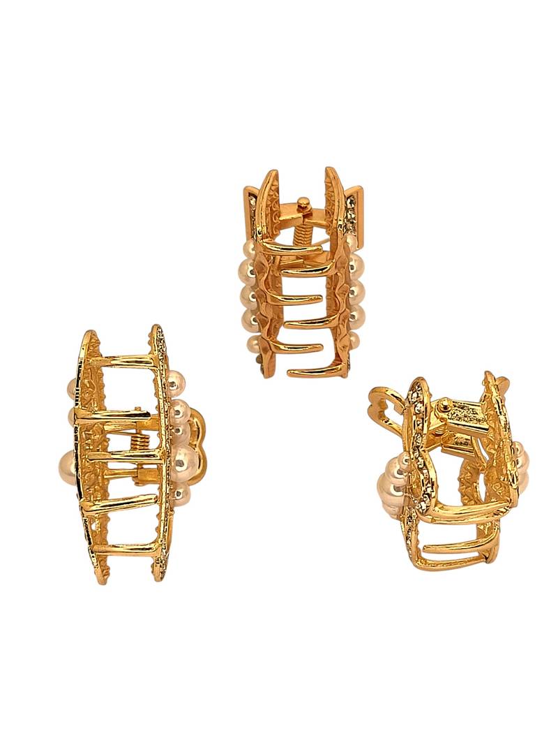 Gold plated set of 3 cz embellished hair claw clip clutchers