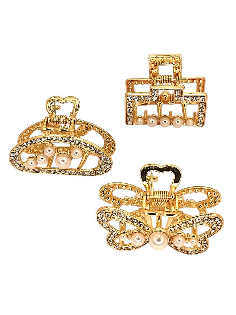 Gold plated set of 3 cz embellished hair claw clip clutchers
