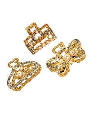 Gold plated set of 3 cz embellished hair claw clip clutchers 5