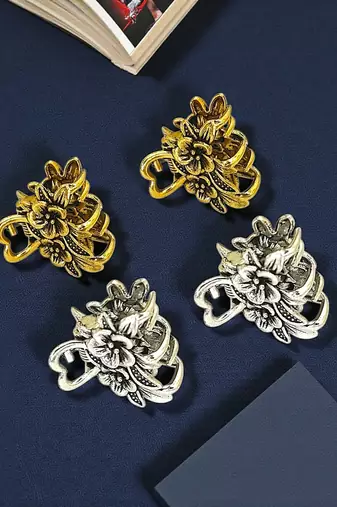 Set of 4 multi tone floral design metal hair claw clip