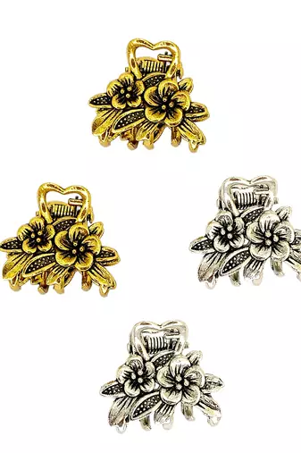 Set of 4 multi tone floral design metal hair claw clip