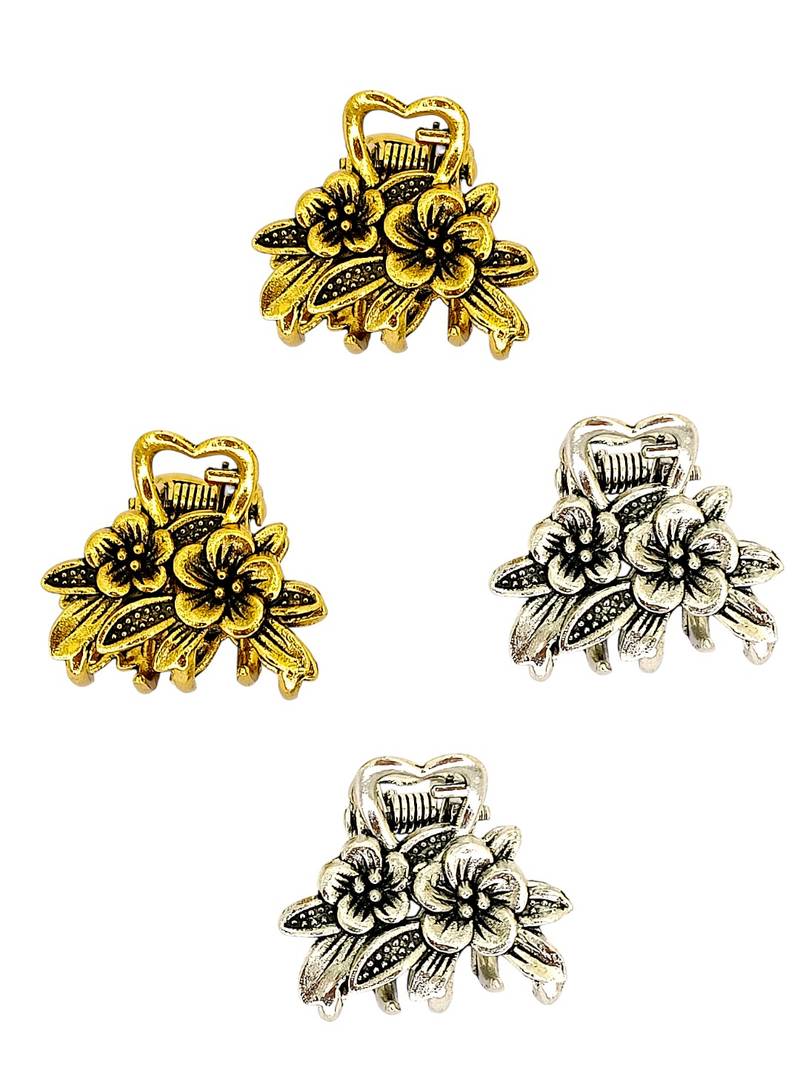 Set of 4 multi tone floral design metal hair claw clip