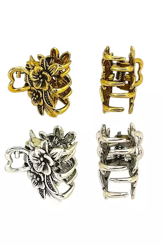 Set of 4 multi tone floral design metal hair claw clip