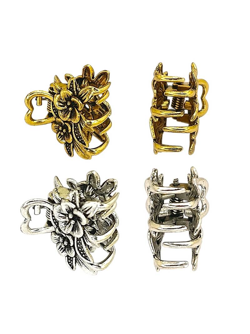 Set of 4 multi tone floral design metal hair claw clip
