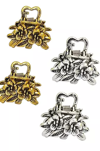 Set of 4 multi tone floral design metal hair claw clip