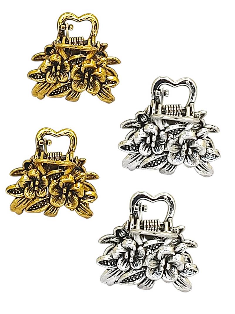 Set of 4 multi tone floral design metal hair claw clip