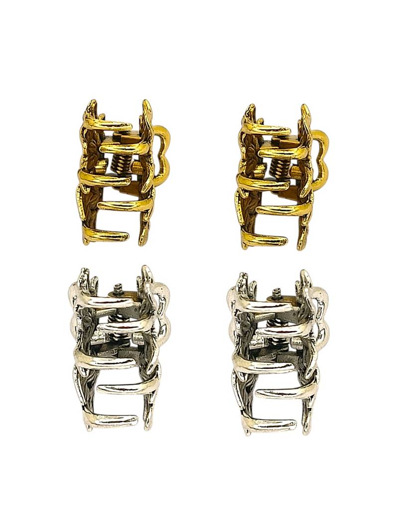 Set of 4 multi tone floral design metal hair claw clip