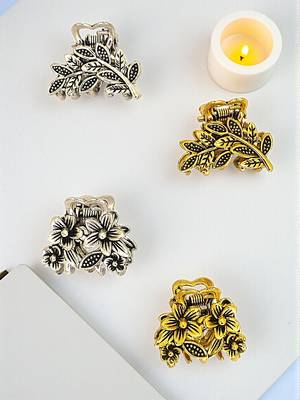 Set of 4 multi tone leaf design metal hair claw clip 1