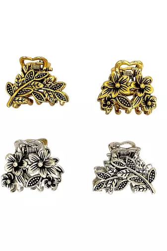 Set of 4 multi tone leaf design metal hair claw clip