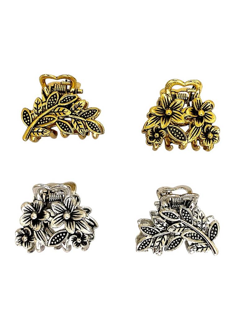 Set of 4 multi tone leaf design metal hair claw clip