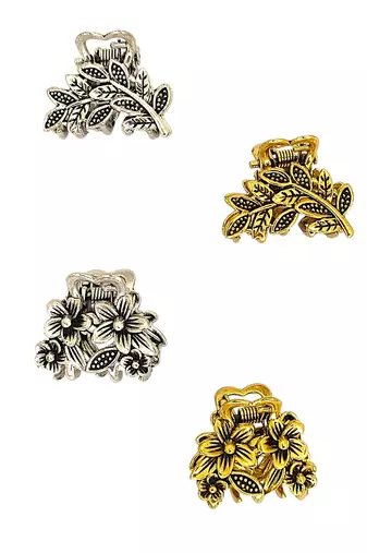 Set of 4 multi tone leaf design metal hair claw clip