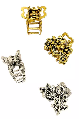 Set of 4 multi tone leaf design metal hair claw clip