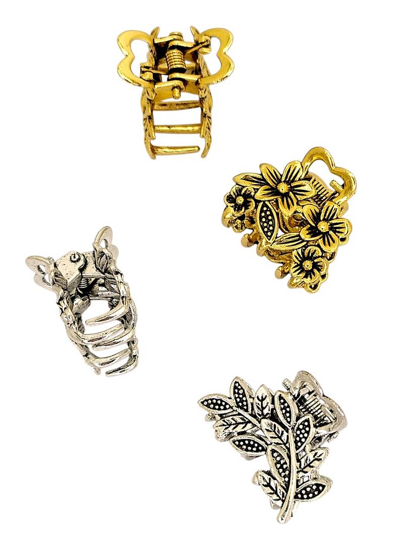 Set of 4 multi tone leaf design metal hair claw clip