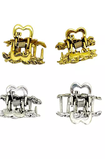 Set of 4 multi tone leaf design metal hair claw clip