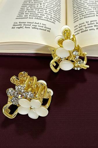 Set of 2 monalisa stone cz embellished metal hair clip