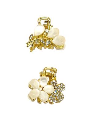 Set of 2 monalisa stone cz embellished metal hair clip 2