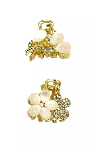 Set of 2 monalisa stone cz embellished metal hair clip
