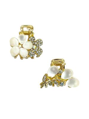Set of 2 monalisa stone cz embellished metal hair clip 3
