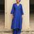 blue embroidered viscose silk kurta set