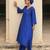 blue embroidered viscose silk kurta set