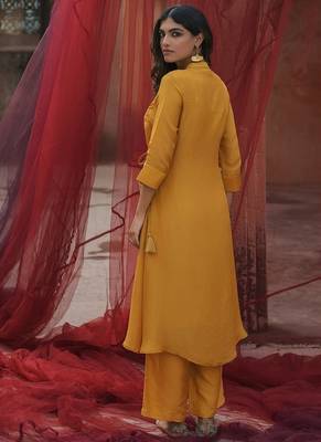 mustard embroidered tissue kurta set 3