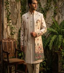 Light pink thread and sequins embroidered indowestern
