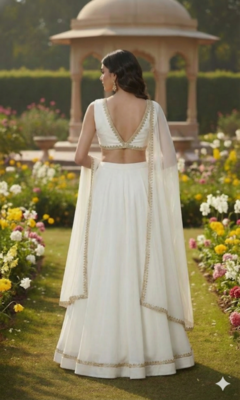 Ivory White Lehenga with Gold Trim 2