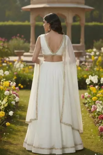 Ivory White Lehenga with Gold Trim
