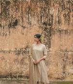   beige embroidered chanderi kurta set with dupatta