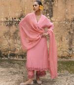 Kanak set  pink embroidered pure cotton kurta set with dupatta