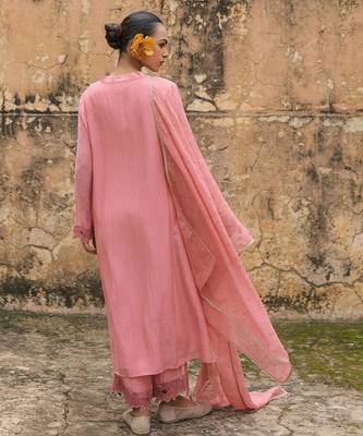 pink embroidered pure cotton kurta set with dupatta 3
