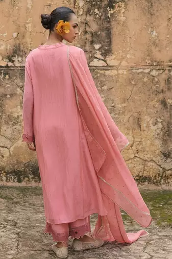pink embroidered pure cotton kurta set with dupatta