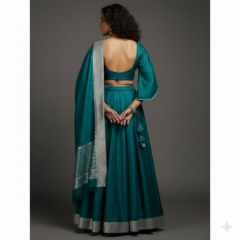 Teal Green Lehenga choli set with Silver Border 2