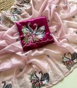 Pink Color Crystal Tissue Silk Embroidered Saree
