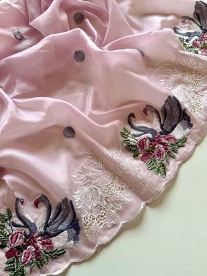 Pink Color Crystal Tissue Silk Embroidered Saree 3