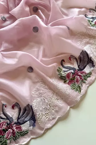 Pink Color Crystal Tissue Silk Embroidered Saree