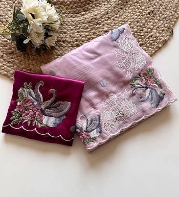 Pink Color Crystal Tissue Silk Embroidered Saree 4