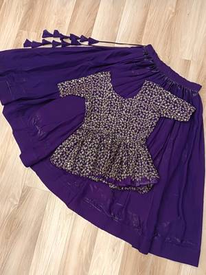 purple silk embroidered peplum top with lehenga 8