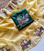 Yellow Color Crystal Tissue Silk Embroidered Saree