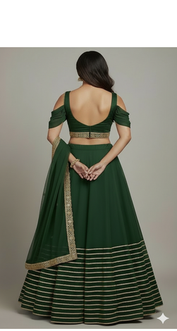 Deep Green Lehenga with Embroidered Borders 2